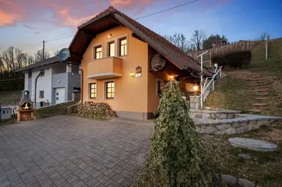 a house with a driveway in front of it at Vineyard Cottage Tramte in Škocjan