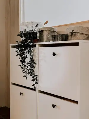a white cabinet with a plant on top of it at Vila Del Linz in Ljubljana