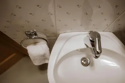 a bathroom with a white sink and a toilet at Vineyard Cottage Zdolsek in Šmarje pri Jelšah