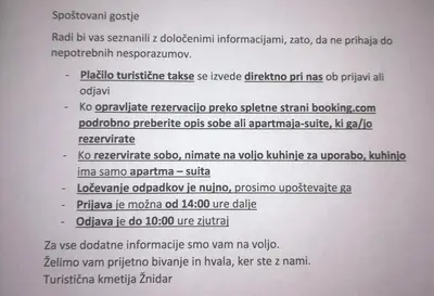 a screenshot of a page of a document at Guest House Žnidar in Bohinj