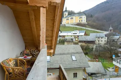 a view from the balcony of a house at Apartment Ivanka Cvetek in Bohinj