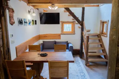 a dining room with a table and a couch at MARRYS APARTMENTS in Polica