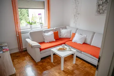 a living room with a couch and a table at Apartma Golob in Maribor