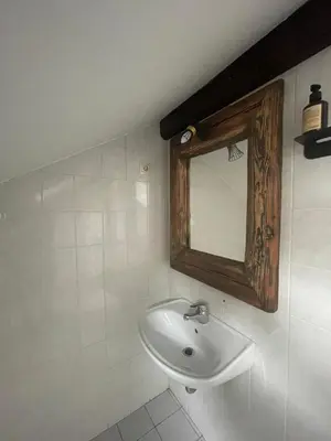 a bathroom with a sink and a mirror at Gostišče Barbara in Idrija
