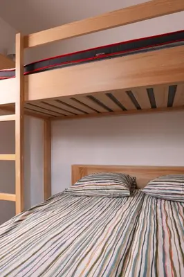 a bedroom with a bunk bed with a ladder at Apartma Dreamscape in Radovljica