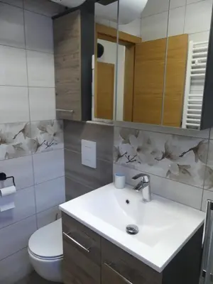a bathroom with a sink and a toilet at Happy nes.t in Bovec