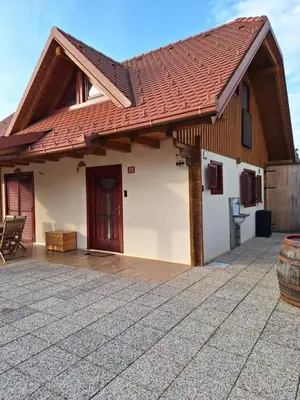 a house with a red roof and a patio at HIŠA ROSA in Veržej