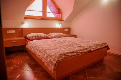 a small bedroom with a bed and a window at Gracarjeva domačija in Mišji Dol