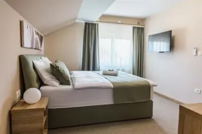 a bedroom with a large bed and a window at EnDi Rooms in Ljubljana