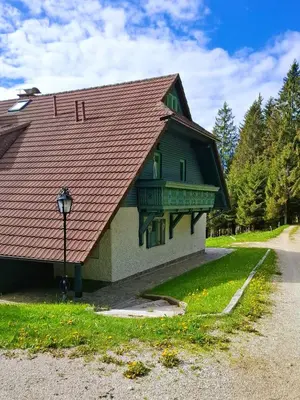 a house with a red roof on a street at Apartma Jurček Rogla in Rakovec