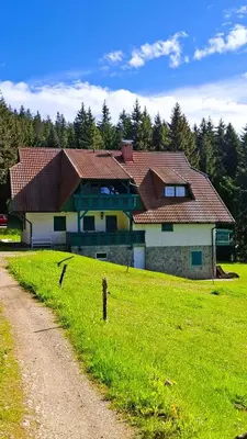 a large house on a field with a road at Apartma Jurček Rogla in Rakovec