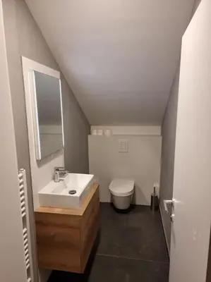 a bathroom with a sink and a toilet at Comfy mountain nest in Mojstrana