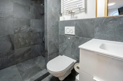 a bathroom with a toilet and a sink at TEMPFER Apartments & Rooms with new WELLNESS in Rateče