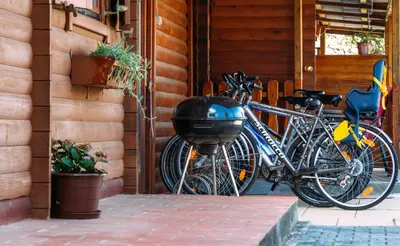 a group of bikes parked next to a building at Apartments Brunarica in Moravske Toplice