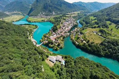 an aerial view of a village on the river at Alpine House Naturalina - Happy Rentals in Slappe dʼIdria