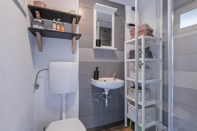 a bathroom with a toilet and a sink at Alpine House Naturalina - Happy Rentals in Slappe dʼIdria