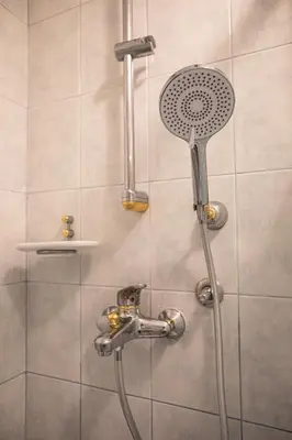 a shower with a shower head in a bathroom at Apartments Bells of Ljubljana - 3 cosy apartment Private Free Parking in Ljubljana
