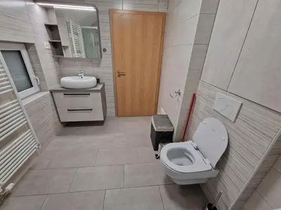 a bathroom with a toilet and a sink at Vila Lastovka in Ljubljana