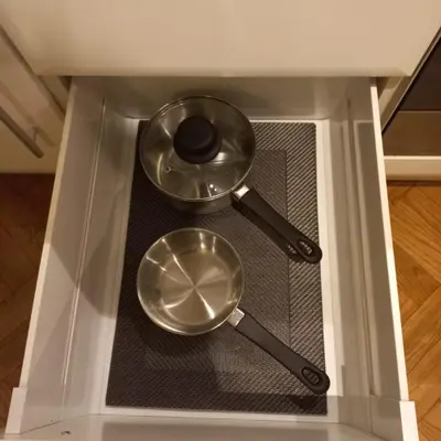 two utensils in a drawer of a kitchen at Apartment Blue Moon in Ljubljana