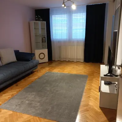 a living room with a couch and a rug at Apartment Blue Moon in Ljubljana