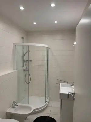 a bathroom with a shower and a sink at Bled lux apartment in Bled