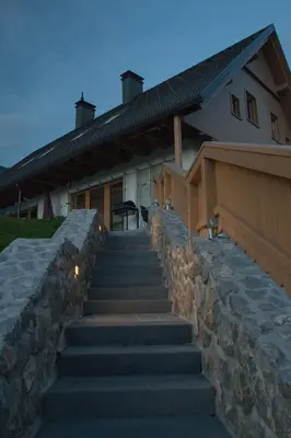 a set of stairs in front of a building at Holiday Home Planina in Tržič