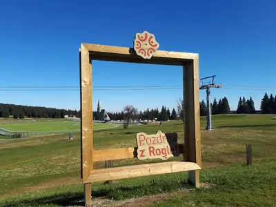 a mirror with a sign that says pool i rock at Apartma Rogla Gaber 110 in Zreče