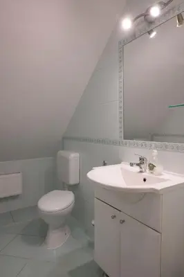 a bathroom with a toilet and a sink and a mirror at Apartments Jasa in Mozirje