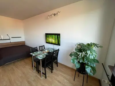 a dining room with a table and a potted plant at Apartment in Ljubljana center in Ljubljana