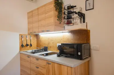 a kitchen with a microwave and a sink at VILA KLARA apartments in Ljubljana