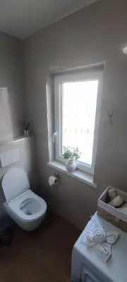 a bathroom with a toilet and a window at Apartma Soča Oasis in Srpenica