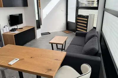 a living room with a couch and a table at Simba Studio Apartment A in Smarjeske Toplice