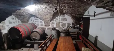 a room with a bunch of wine barrels in a building at Homestead - Domačija - Nabergoj in Podnanos