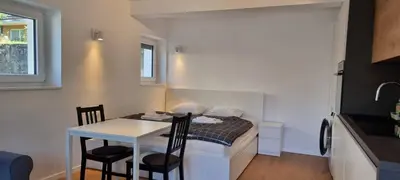 a small room with a small table and a bed at Naia Apartments in Novo Mesto