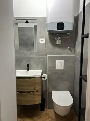 a bathroom with a sink and a toilet at GG art apartments III in Ljubljana
