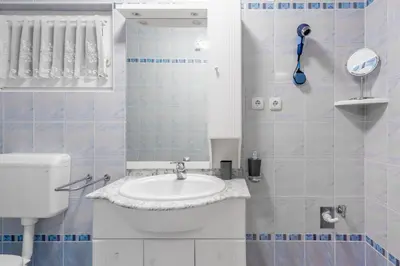 a bathroom with a sink and a toilet at Apartma Lozar in Ajdovščina