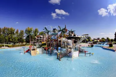a water park with a water slide and slides at Miabella House - 2 bedrooms and terrace in Brežice