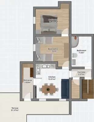 a floor plan of a room with a bed at Rogla Alpina Residence in Zreče