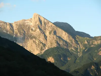 a view of a mountain range with trees at Apartment Lošč - Podbela in Breginj