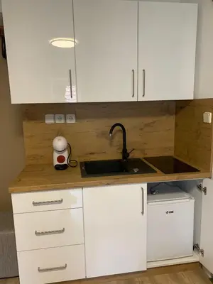a kitchen with white cabinets and a sink at Apartment Gajsek in Zavrč