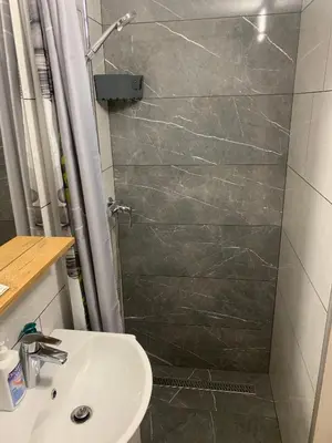 a bathroom with a shower and a sink at Apartment Gajsek in Zavrč