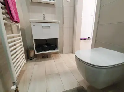 a bathroom with a toilet and a sink at Happy Vibes apartment, charming & with free parking in Ljubljana