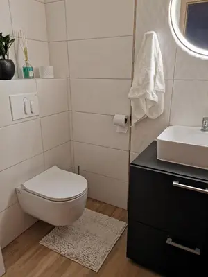 a white bathroom with a toilet and a sink at Spa Hera in Šmartno pri Litiji