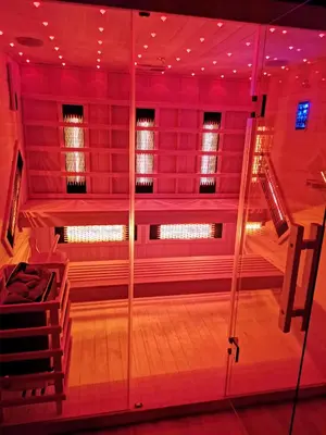 a view of a dance floor in a room with red lights at Spa Hera in Šmartno pri Litiji