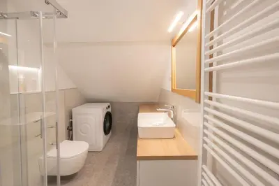 a small bathroom with a toilet and a sink at Apartments BB in Bohinj