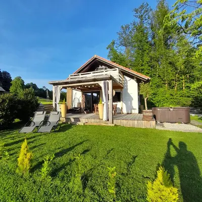 a shadow of a person standing in a yard at Počitniška hiška pri Lipi in Dramlje
