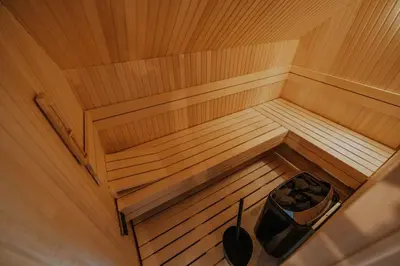 an overhead view of a sauna with a bucket in it at Sweet Retreat in Trebelno
