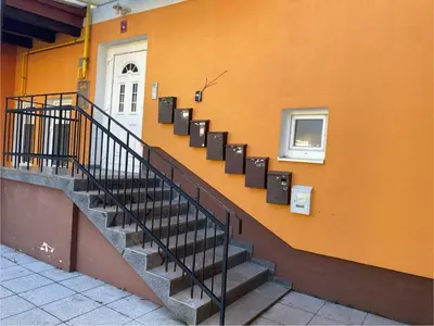 a set of stairs in front of a building at Apartma ROGATEC in Rogatec
