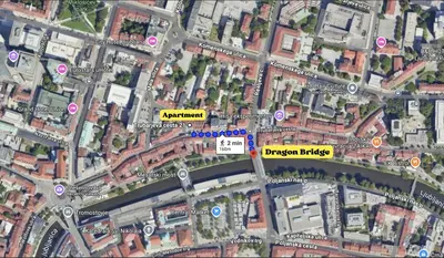 a map of a city with roads and buildings at Nick & Klaras Central Apartments in Ljubljana