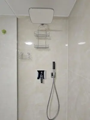 a shower with a shower head in a bathroom at Studio Apartment Sviti TourAs by Town Hall in Ljubljana